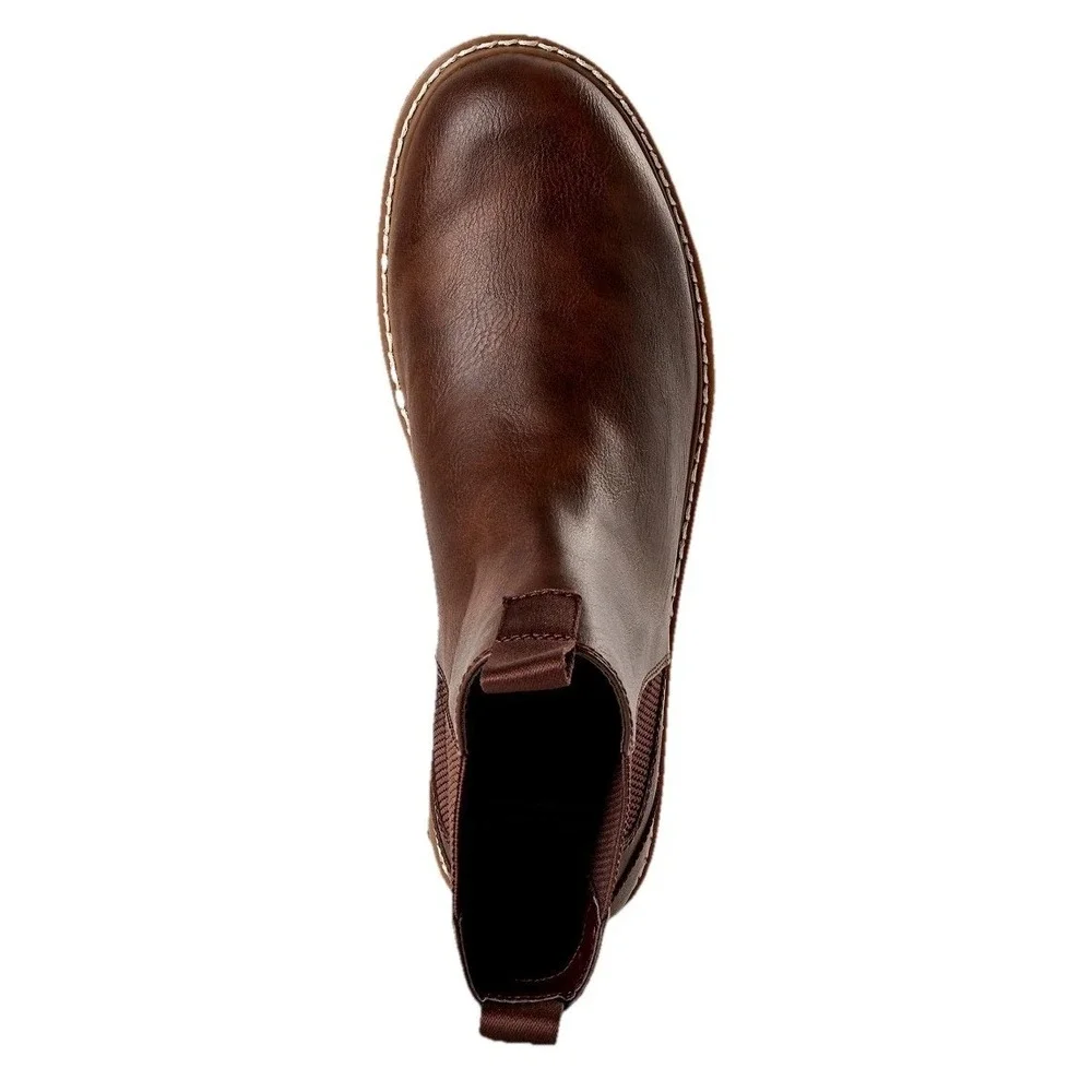 Portland Boot Company Mens Chelsea Boots Brown Faux Leather Lug Sole Pull On